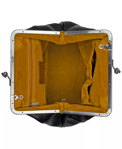 Classic Kiss-lock Closure Adorned Leather Bag